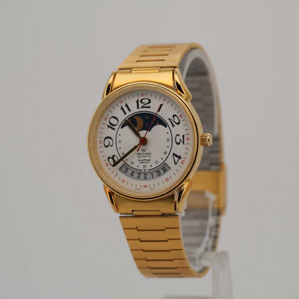 Waltham MoonPhase Collection Quartz Watch 32mm Gold Tone New Battery